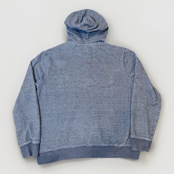Jachs New York Navy Sustainable Fleece Hooded Henley Striped Size Medium - Picture 8 of 9